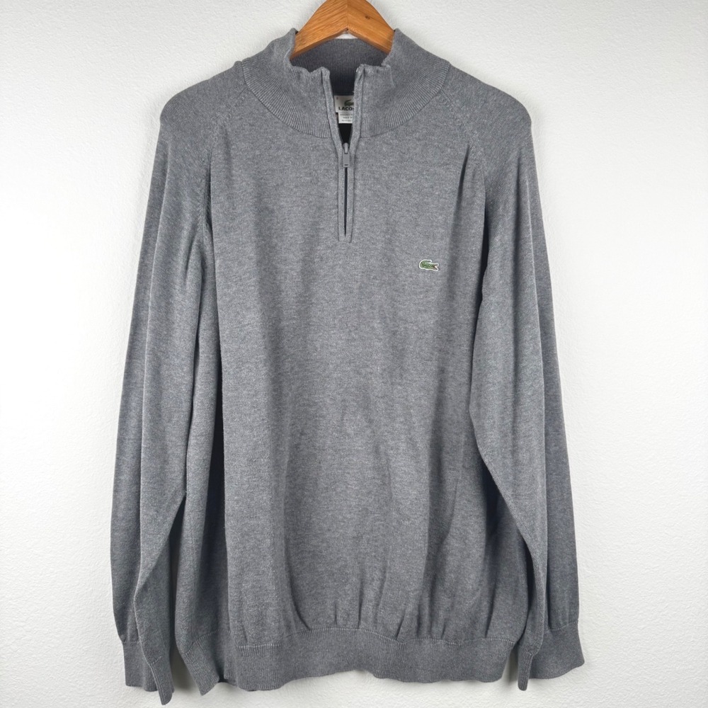 Lacoste Quarter Zip Sweater Mens 8 Gray Excellent Casual Classic 100% Cotton
